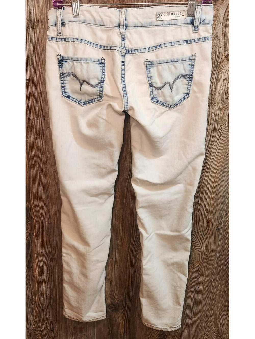 Puzzle Brand Demin Jeans Women Size 1/2 (27x30) Western Skinny Straight Leg acid
